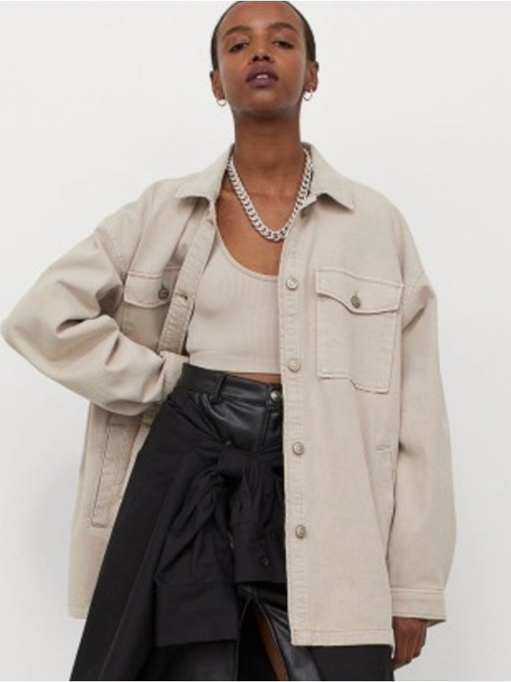 H&M Divided Beige 100% Cotton Oversized Shirt Jacket Size XS